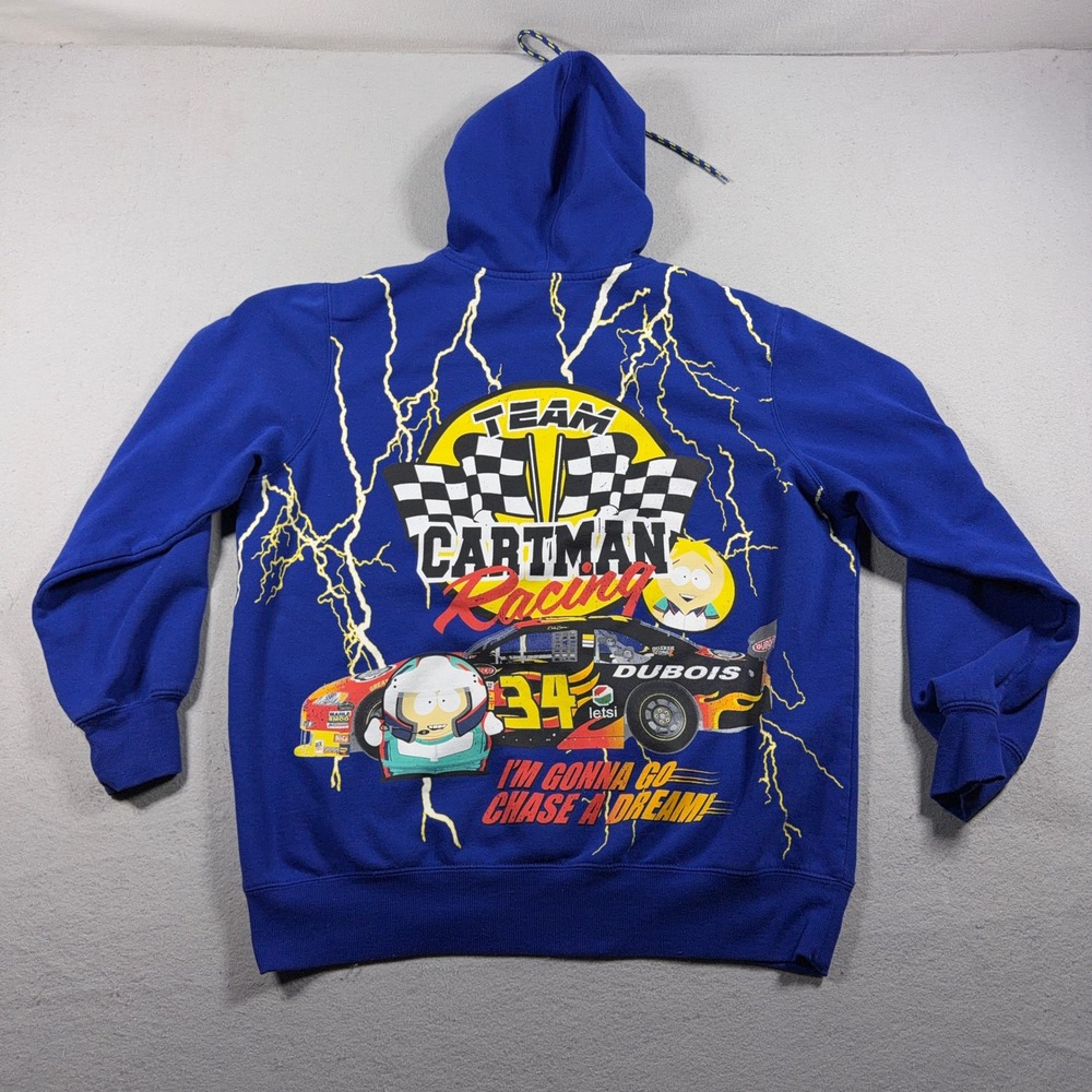 South Park Team Cartman Racing Men XL Regular Blue Nascar Graphic Hoodie Y2K